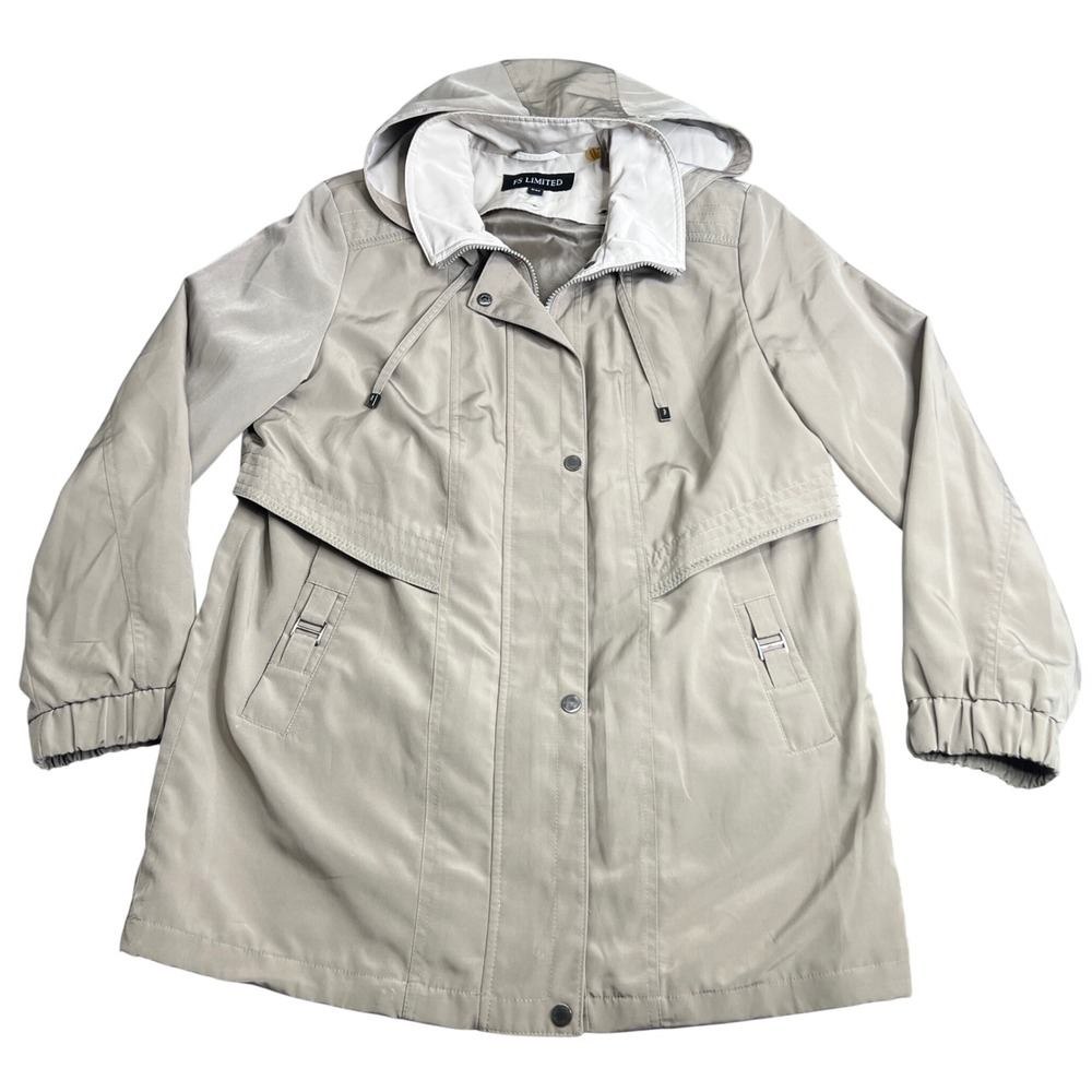 FS Limited Tan Khaki Hooded Anorak Utility Jacket Womens Small Zip Snap Front